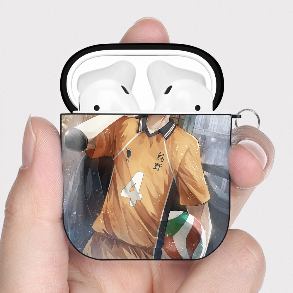 （画像用） ハイキュー!! Haikyu!! AirPods 第2世代保護ケース ハードシェル ブラック 耐衝撃・防指紋・カラビナ付き