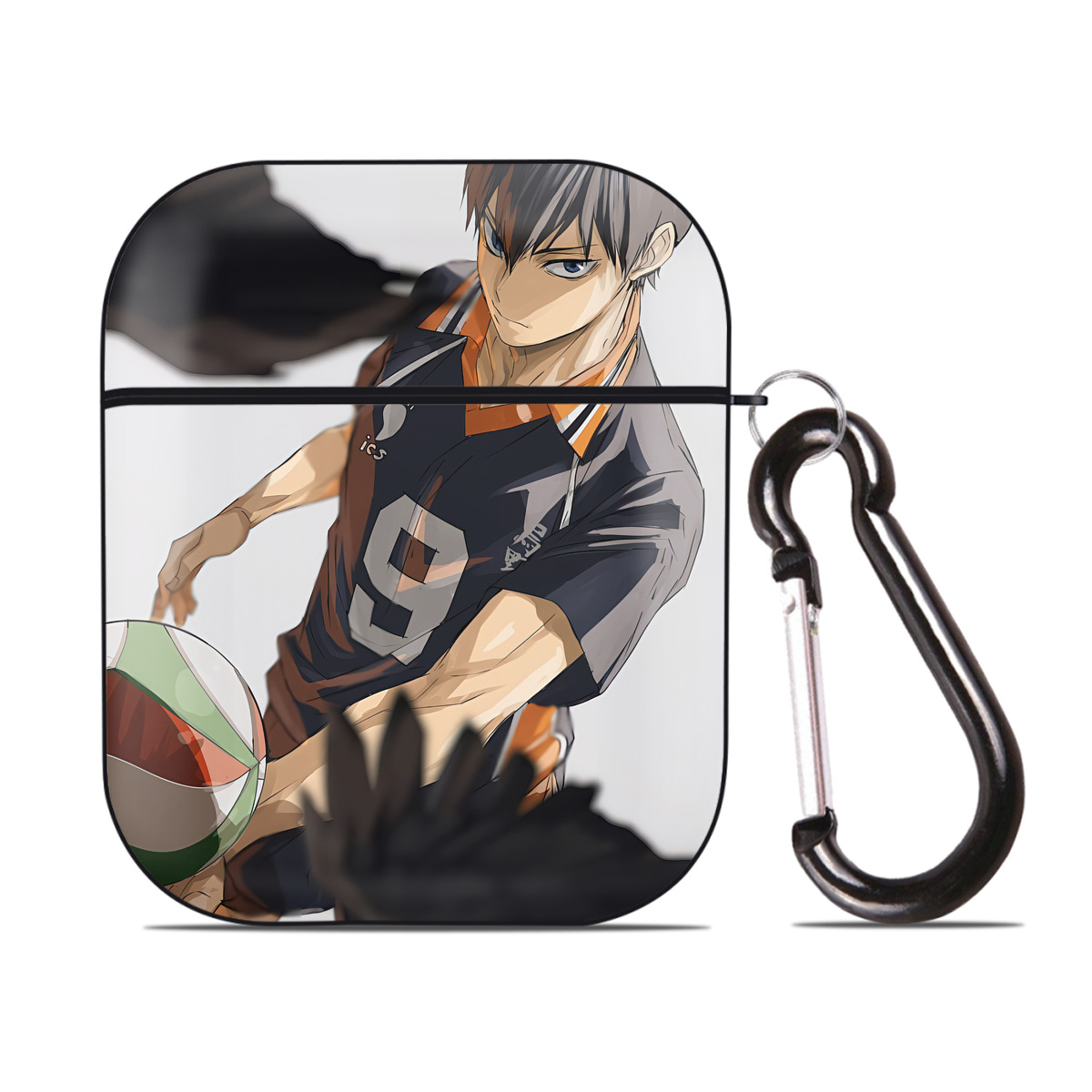 （画像用） ハイキュー!! Haikyu!! AirPods 第2世代保護ケース ハードシェル ブラック 耐衝撃・防指紋・カラビナ付き