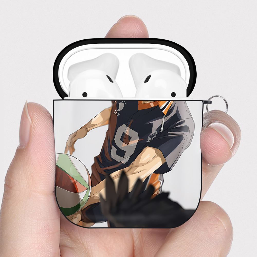 （画像用） ハイキュー!! Haikyu!! AirPods 第2世代保護ケース ハードシェル ブラック 耐衝撃・防指紋・カラビナ付き