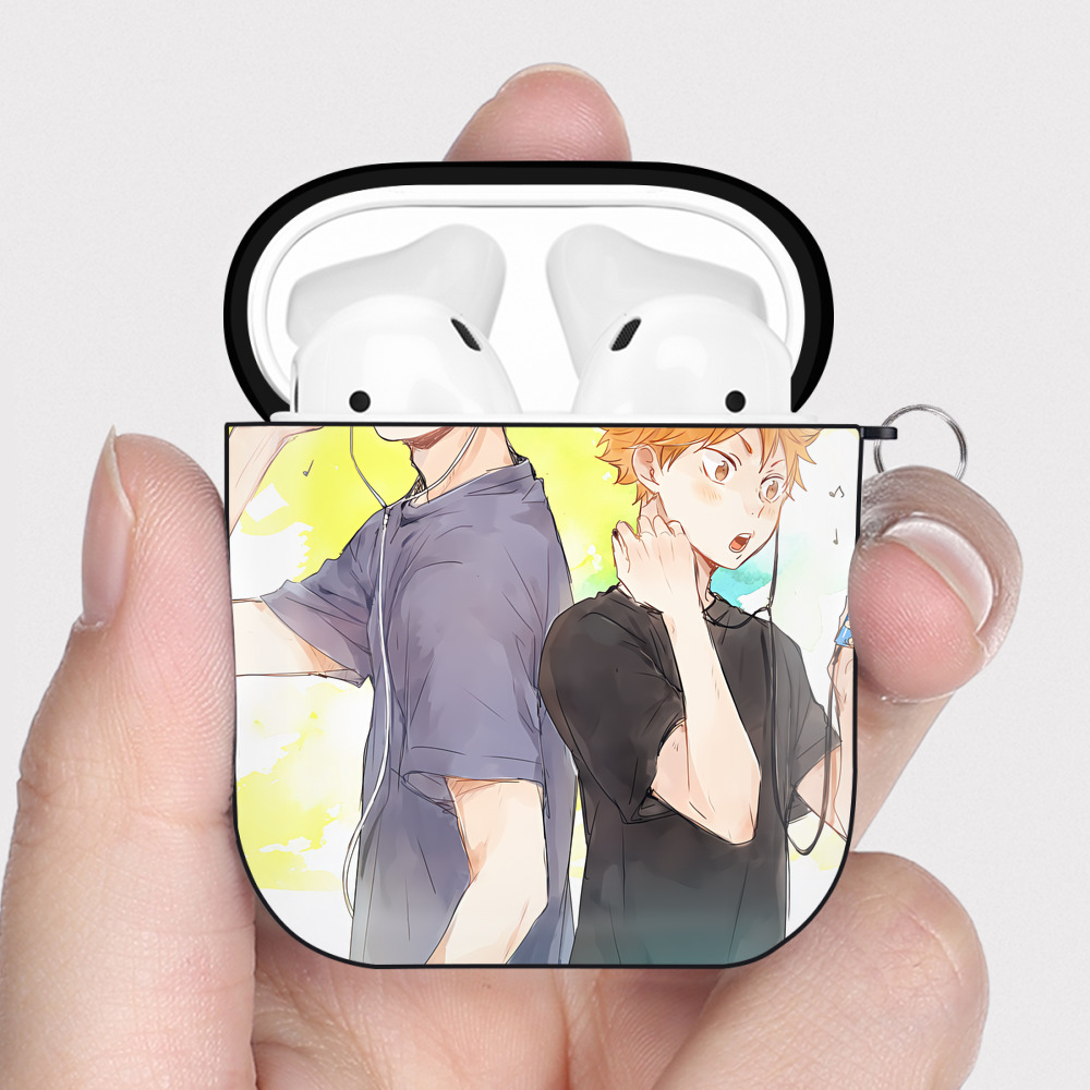 （画像用） ハイキュー!! Haikyu!! AirPods 第2世代保護ケース ハードシェル ブラック 耐衝撃・防指紋・カラビナ付き