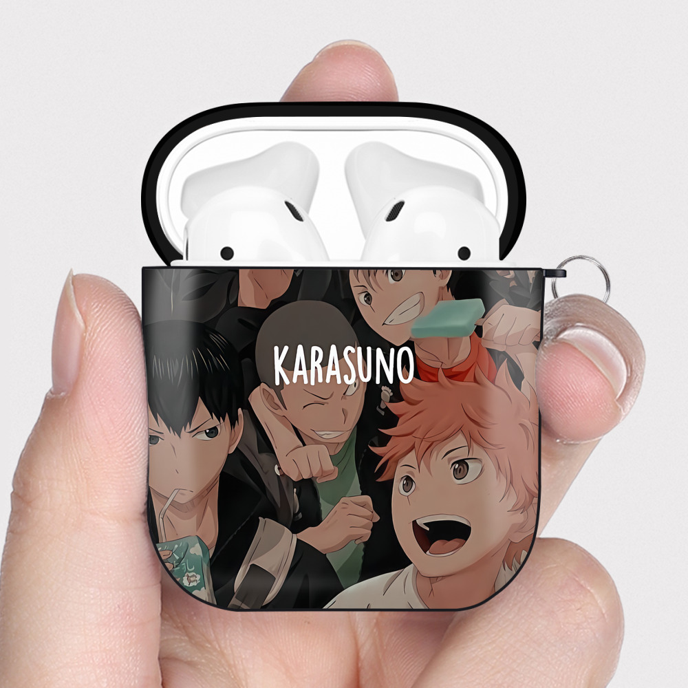 （画像用） ハイキュー!! Haikyu!! AirPods 第2世代保護ケース ハードシェル ブラック 耐衝撃・防指紋・カラビナ付き