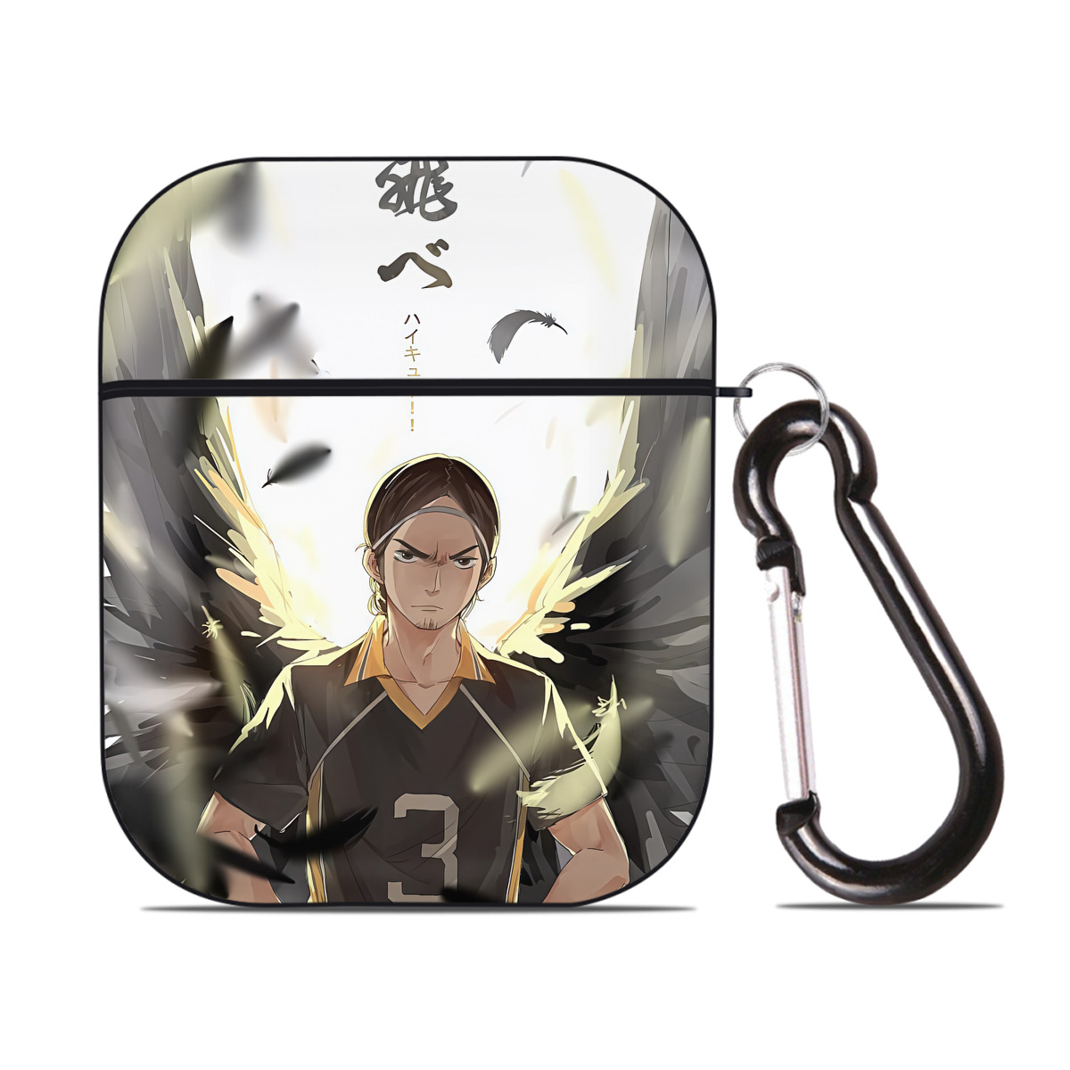 （画像用） ハイキュー!! Haikyu!! AirPods 第2世代保護ケース ハードシェル ブラック 耐衝撃・防指紋・カラビナ付き