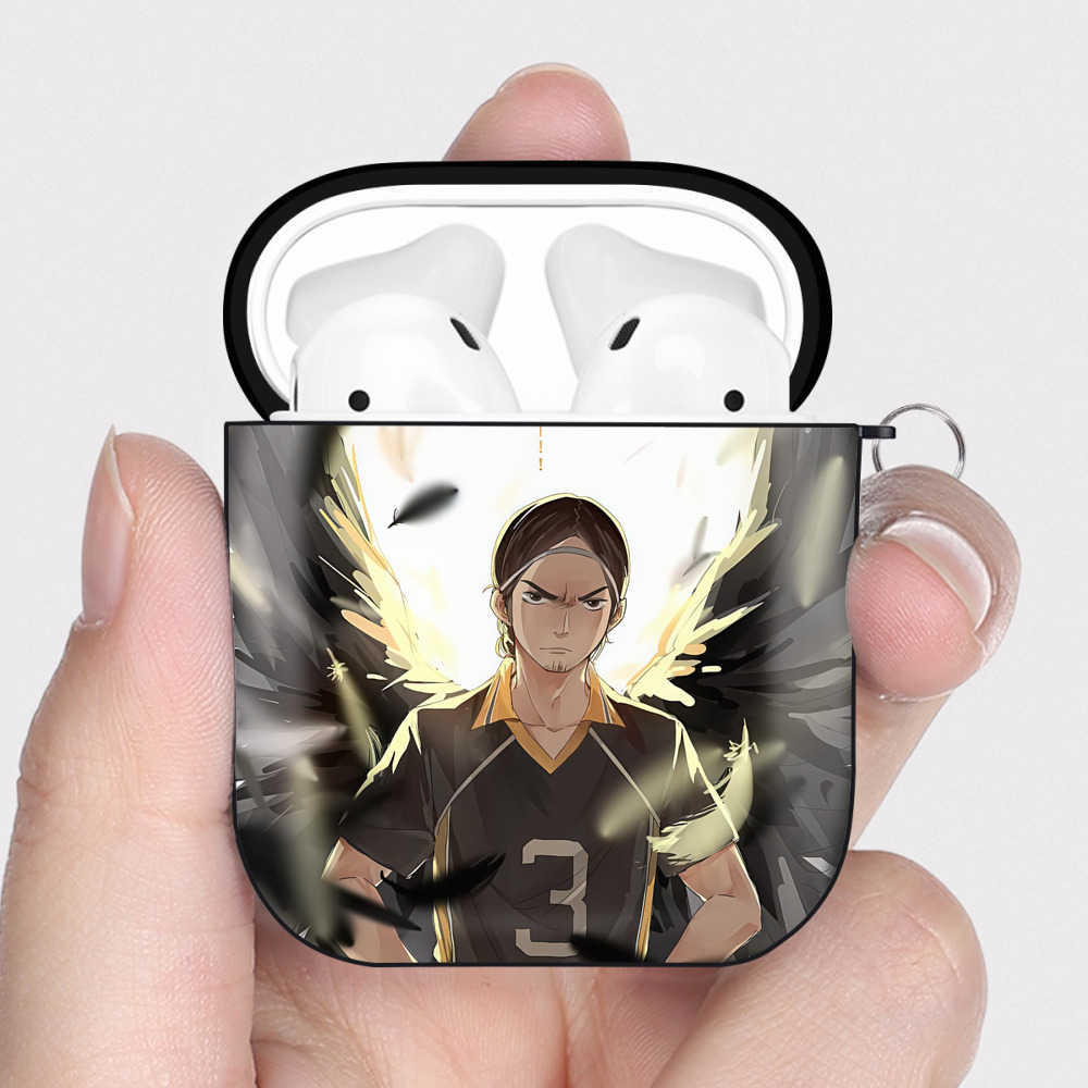（画像用） ハイキュー!! Haikyu!! AirPods 第2世代保護ケース ハードシェル ブラック 耐衝撃・防指紋・カラビナ付き