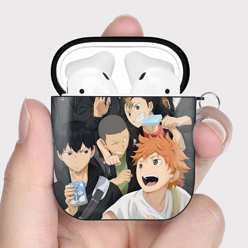 （画像用） ハイキュー!! Haikyu!! AirPods 第2世代保護ケース ハードシェル ブラック 耐衝撃・防指紋・カラビナ付き