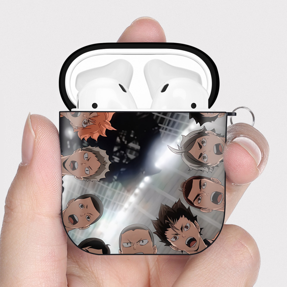 （画像用） ハイキュー!! Haikyu!! AirPods 第2世代保護ケース ハードシェル ブラック 耐衝撃・防指紋・カラビナ付き