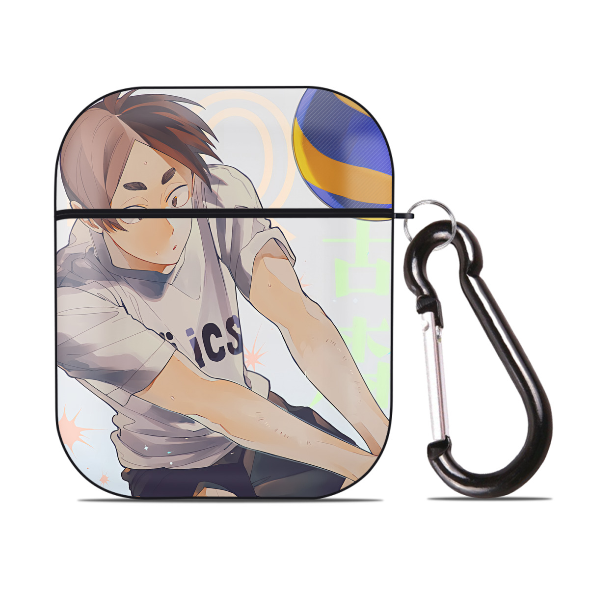 （画像用） ハイキュー!! Haikyu!! AirPods 第2世代保護ケース ハードシェル ブラック 耐衝撃・防指紋・カラビナ付き