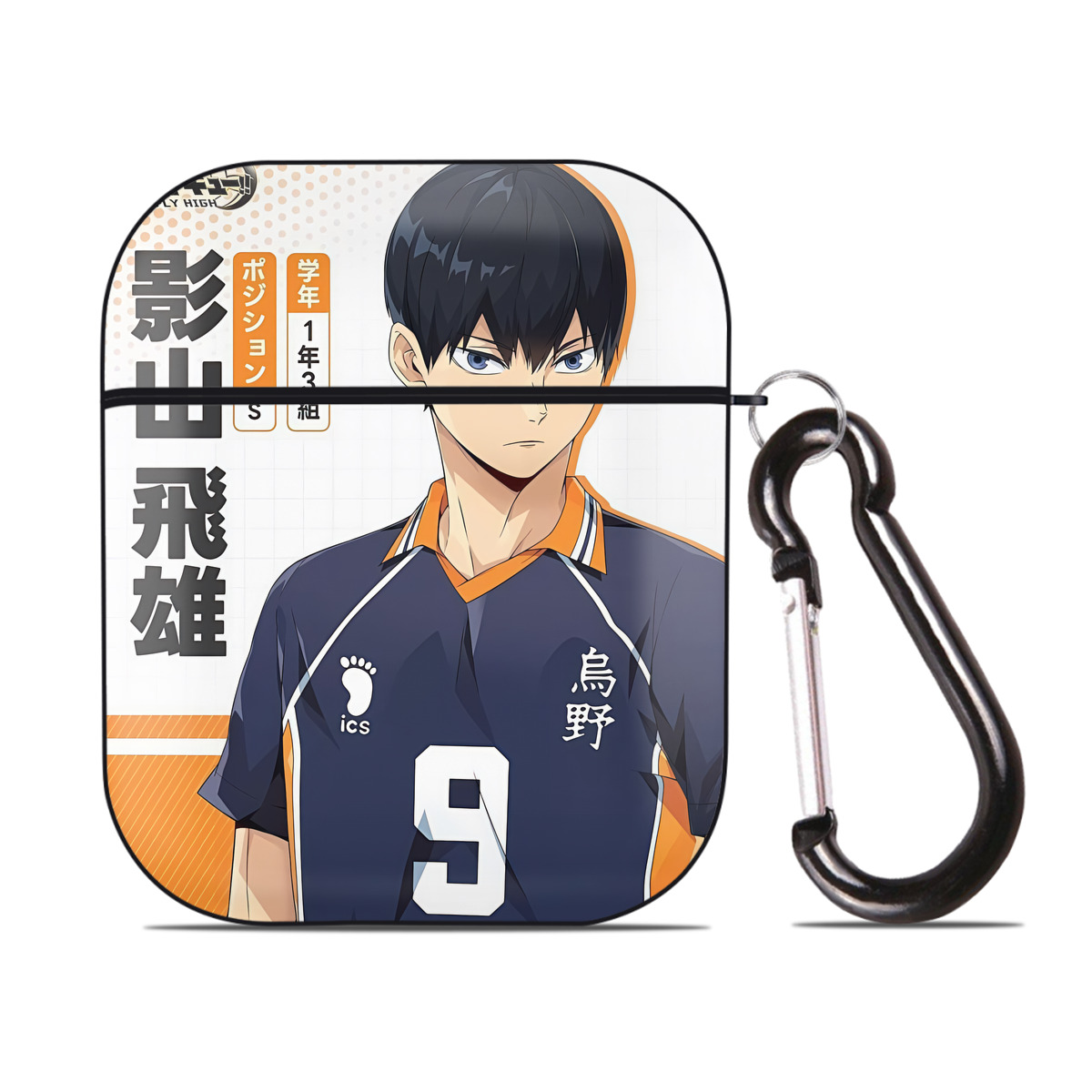 （画像用） ハイキュー!! Haikyu!! AirPods 第2世代保護ケース ハードシェル ブラック 耐衝撃・防指紋・カラビナ付き