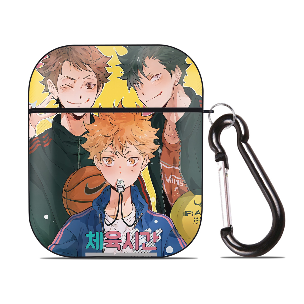 （画像用） ハイキュー!! Haikyu!! AirPods 第2世代保護ケース ハードシェル ブラック 耐衝撃・防指紋・カラビナ付き
