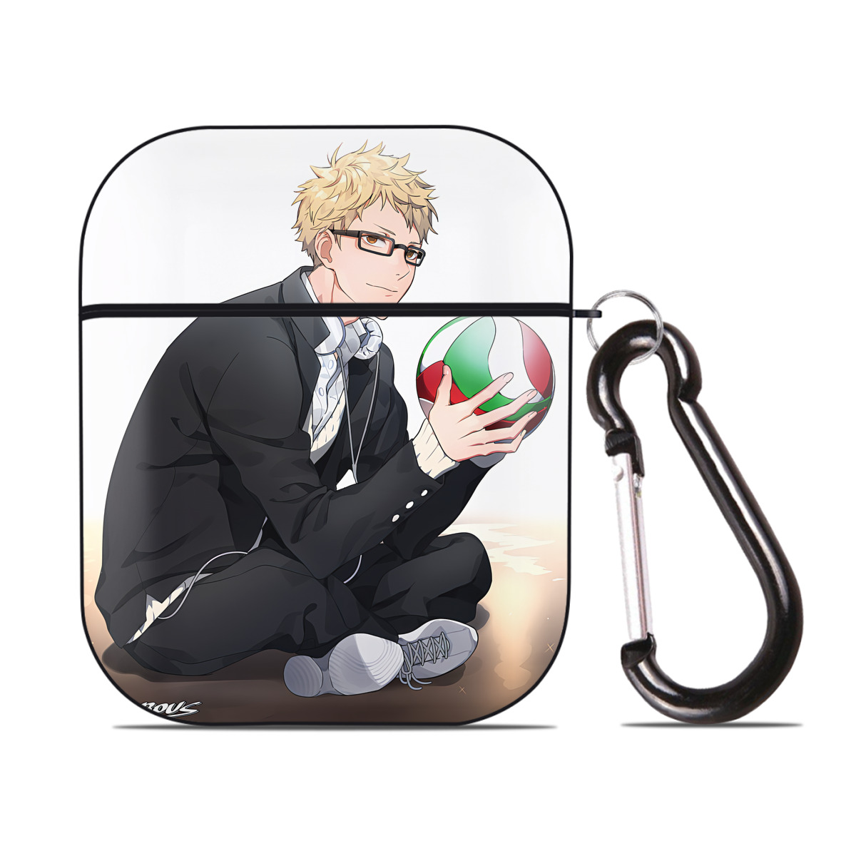 （画像用） ハイキュー!! Haikyu!! AirPods 第2世代保護ケース ハードシェル ブラック 耐衝撃・防指紋・カラビナ付き