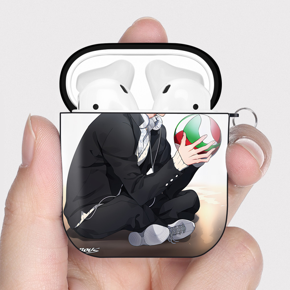 （画像用） ハイキュー!! Haikyu!! AirPods 第2世代保護ケース ハードシェル ブラック 耐衝撃・防指紋・カラビナ付き