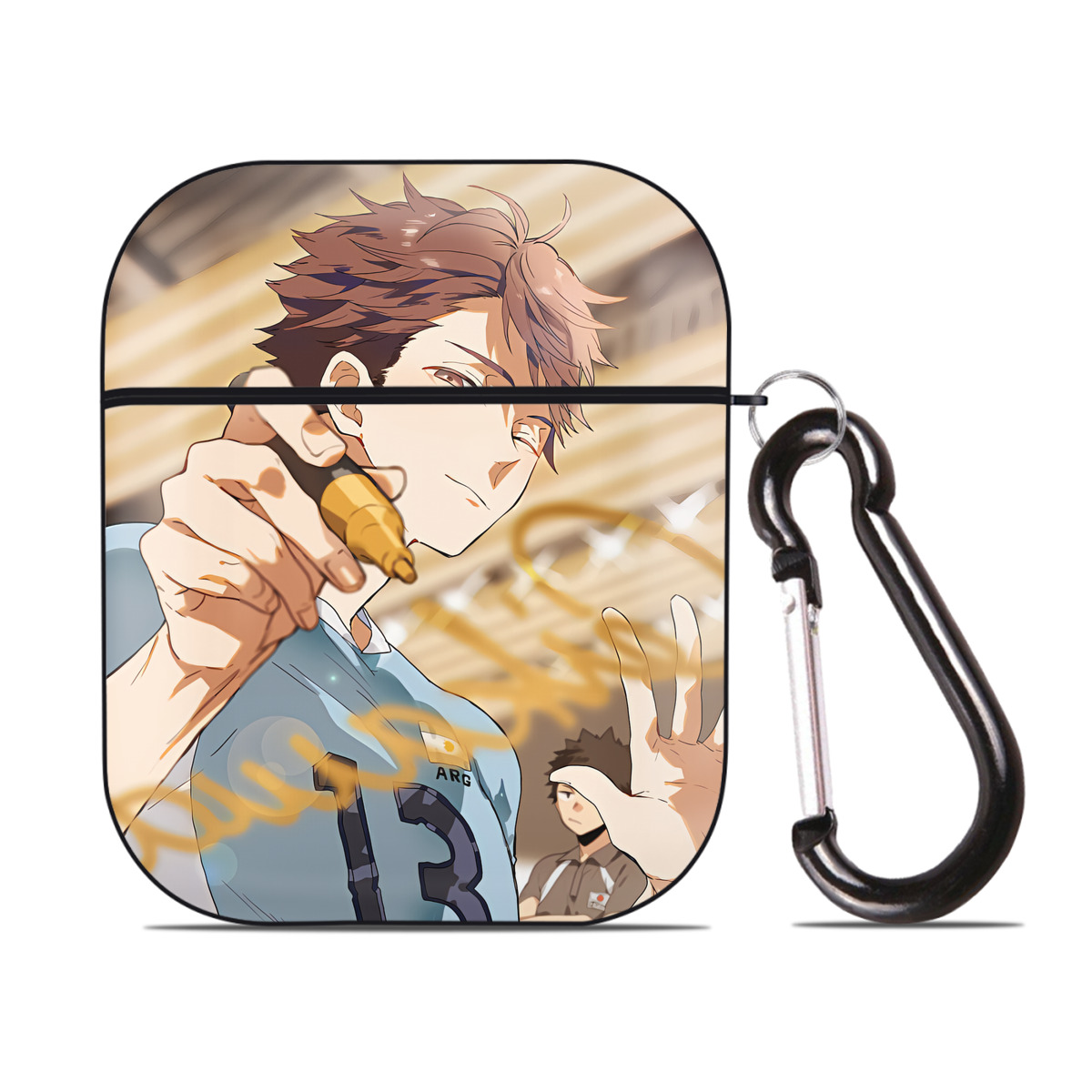 （画像用） ハイキュー!! Haikyu!! AirPods 第2世代保護ケース ハードシェル ブラック 耐衝撃・防指紋・カラビナ付き