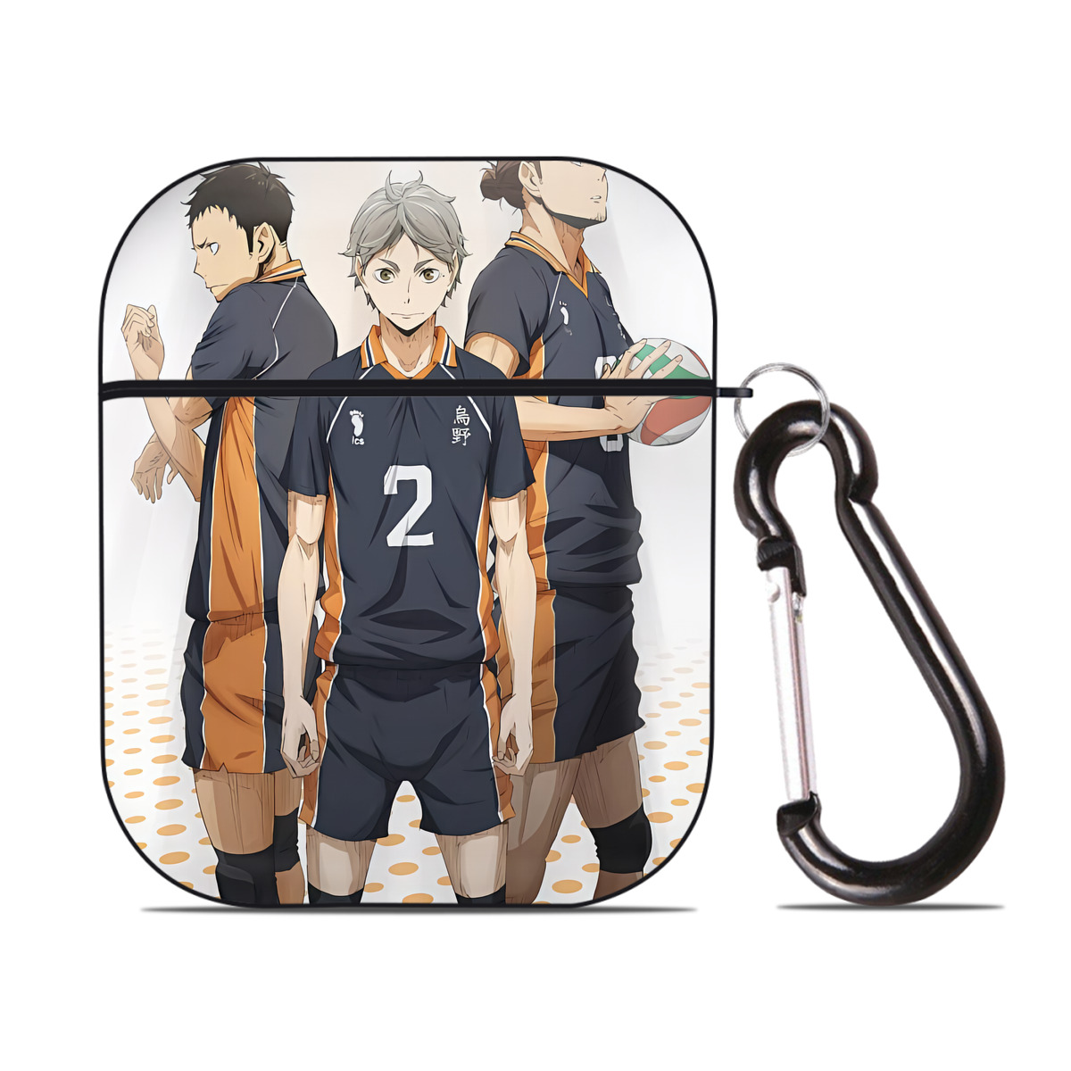（画像用） ハイキュー!! Haikyu!! AirPods 第2世代保護ケース ハードシェル ブラック 耐衝撃・防指紋・カラビナ付き
