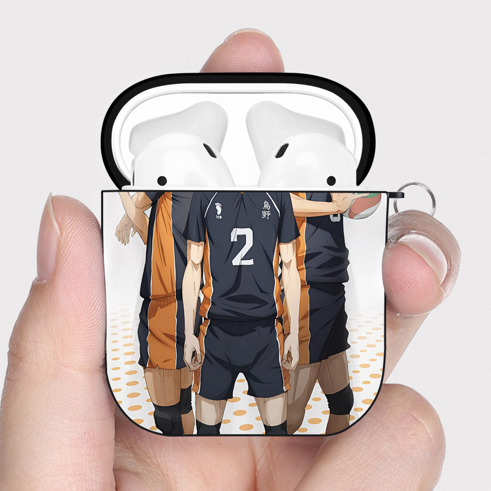 （画像用） ハイキュー!! Haikyu!! AirPods 第2世代保護ケース ハードシェル ブラック 耐衝撃・防指紋・カラビナ付き