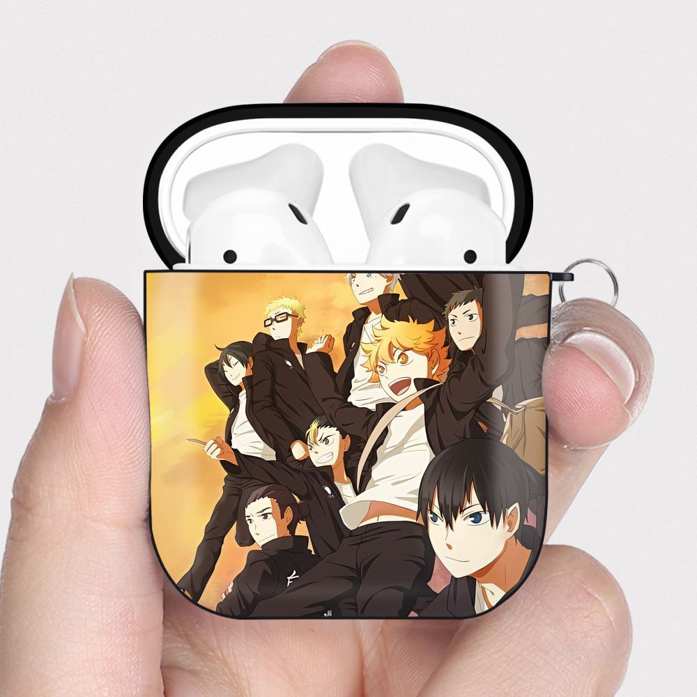 （画像用） ハイキュー!! Haikyu!! AirPods 第2世代保護ケース ハードシェル ブラック 耐衝撃・防指紋・カラビナ付き