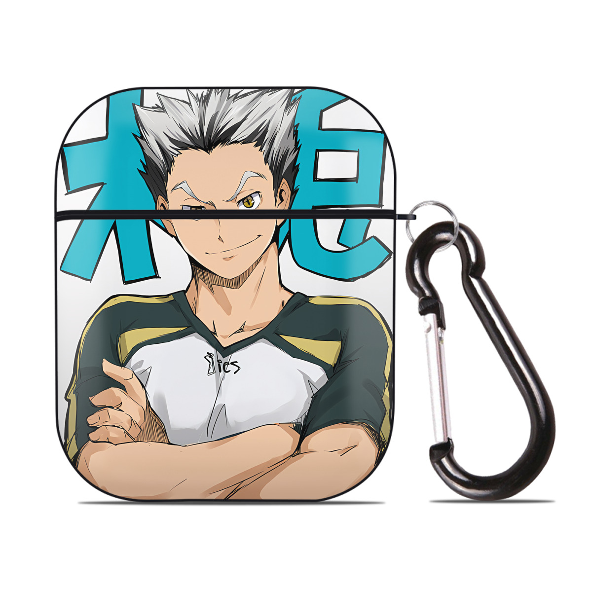 （画像用） ハイキュー!! Haikyu!! AirPods 第2世代保護ケース ハードシェル ブラック 耐衝撃・防指紋・カラビナ付き