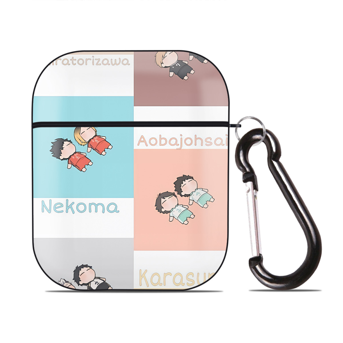 （画像用） ハイキュー!! Haikyu!! AirPods 第2世代保護ケース ハードシェル ブラック 耐衝撃・防指紋・カラビナ付き