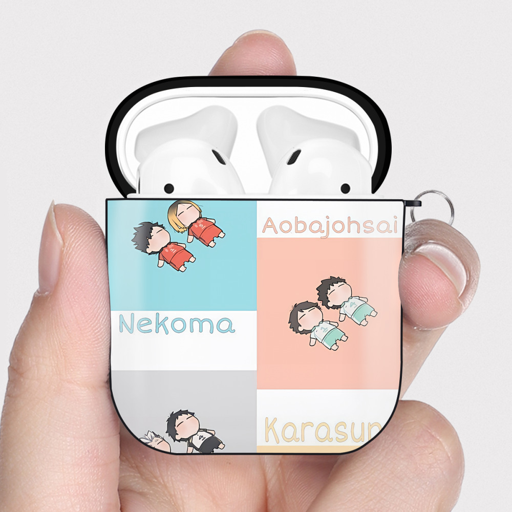 （画像用） ハイキュー!! Haikyu!! AirPods 第2世代保護ケース ハードシェル ブラック 耐衝撃・防指紋・カラビナ付き
