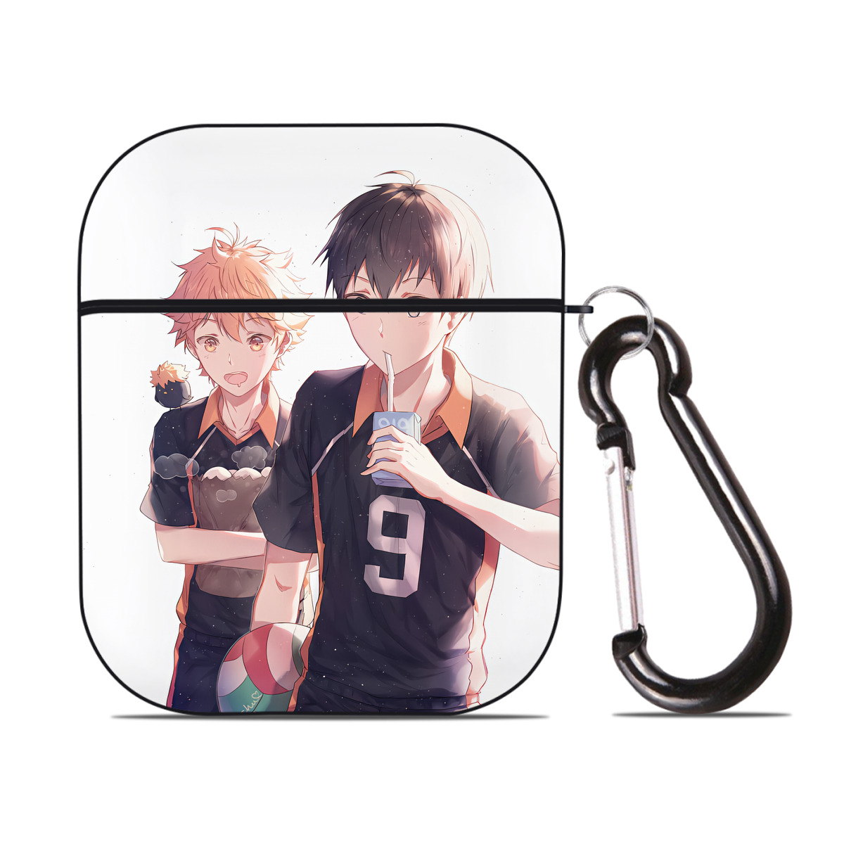 （画像用） ハイキュー!! Haikyu!! AirPods 第2世代保護ケース ハードシェル ブラック 耐衝撃・防指紋・カラビナ付き