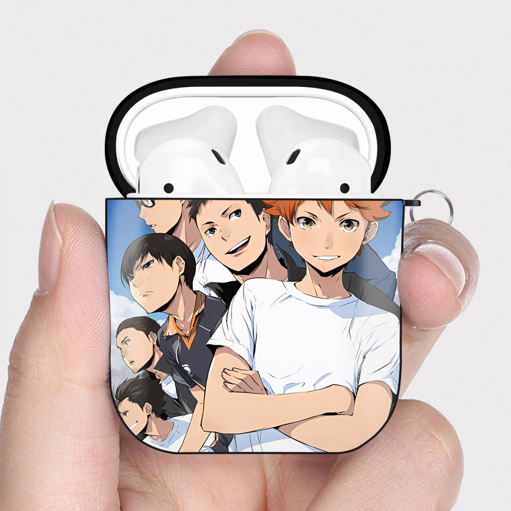 （画像用） ハイキュー!! Haikyu!! AirPods 第2世代保護ケース ハードシェル ブラック 耐衝撃・防指紋・カラビナ付き