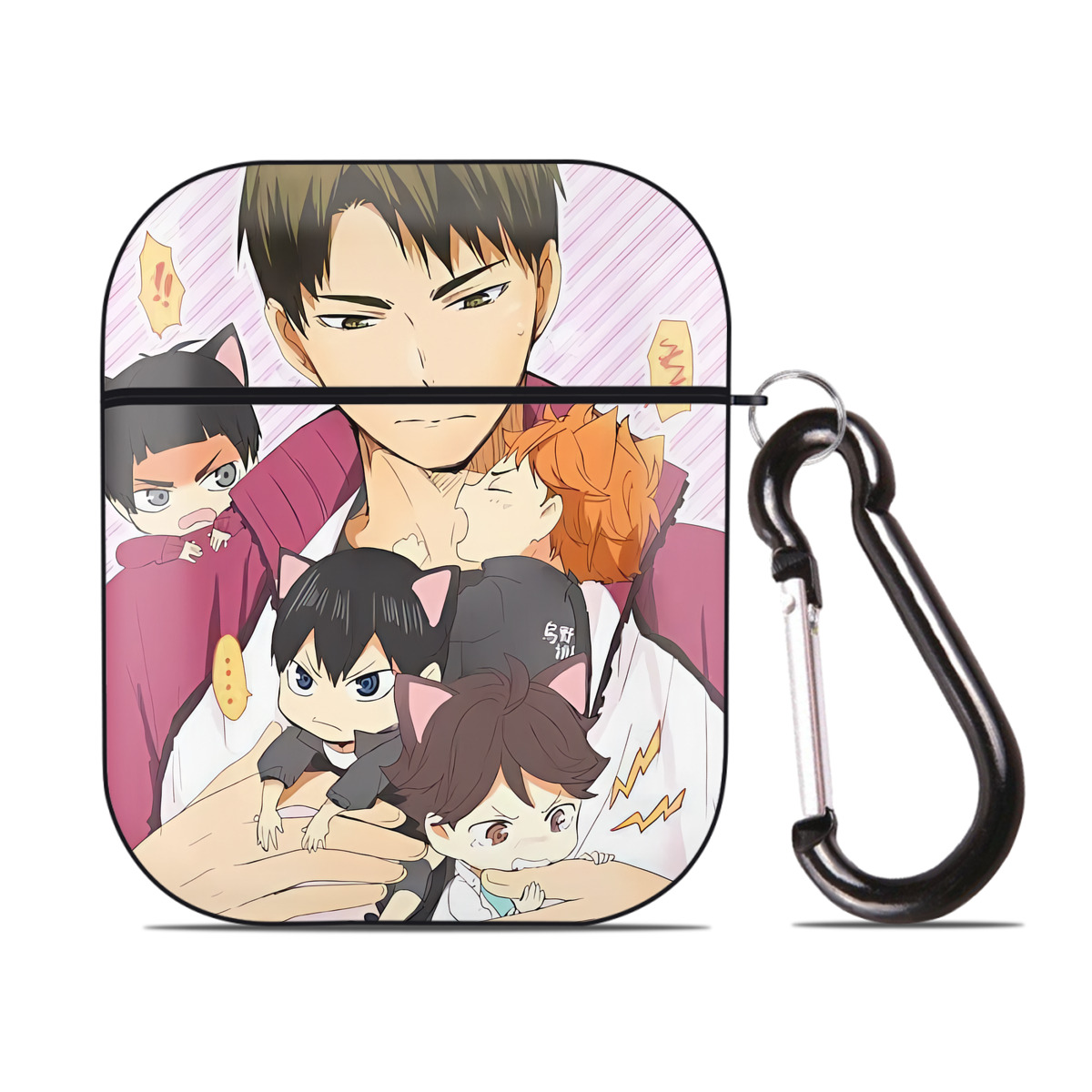 （画像用） ハイキュー!! Haikyu!! AirPods 第2世代保護ケース ハードシェル ブラック 耐衝撃・防指紋・カラビナ付き