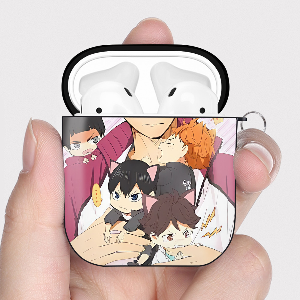 （画像用） ハイキュー!! Haikyu!! AirPods 第2世代保護ケース ハードシェル ブラック 耐衝撃・防指紋・カラビナ付き