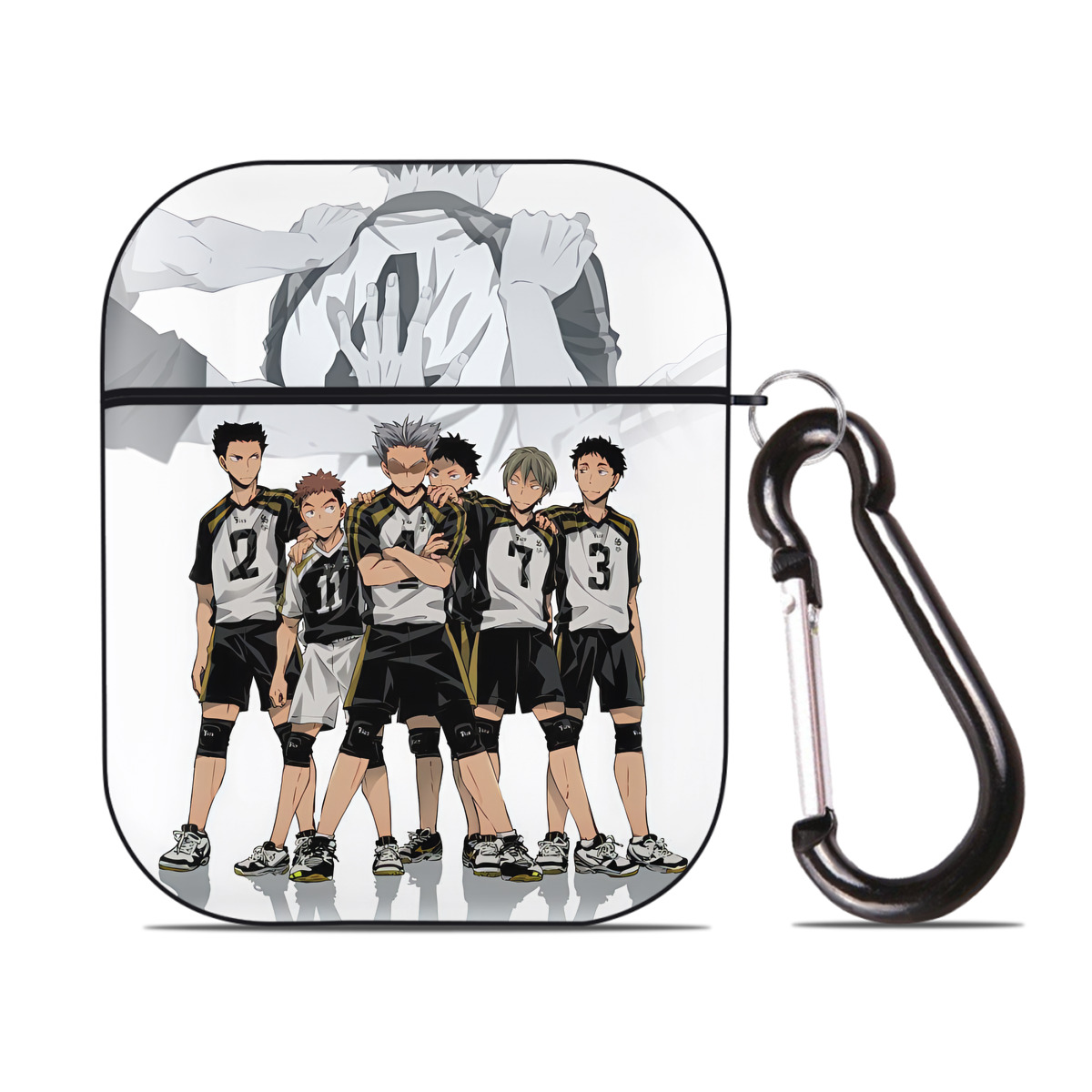（画像用） ハイキュー!! Haikyu!! AirPods 第2世代保護ケース ハードシェル ブラック 耐衝撃・防指紋・カラビナ付き