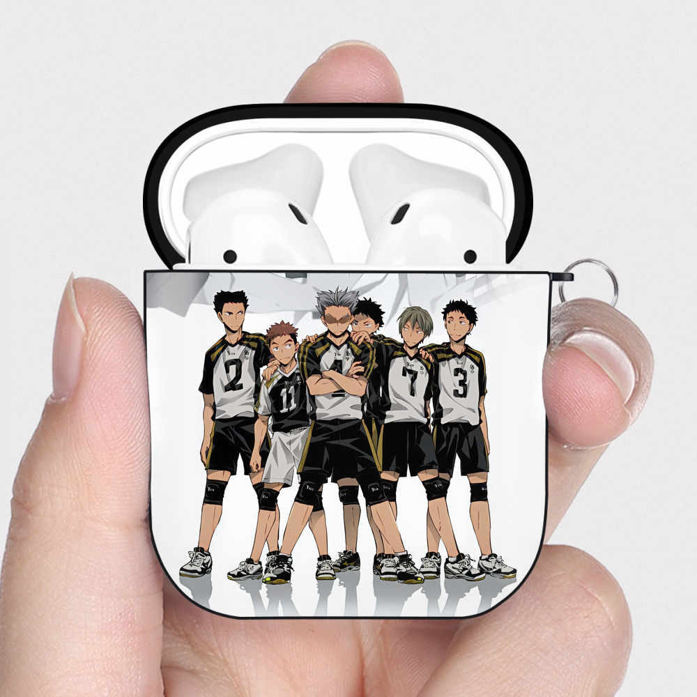 （画像用） ハイキュー!! Haikyu!! AirPods 第2世代保護ケース ハードシェル ブラック 耐衝撃・防指紋・カラビナ付き