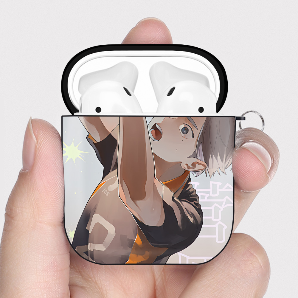 （画像用） ハイキュー!! Haikyu!! AirPods 第2世代保護ケース ハードシェル ブラック 耐衝撃・防指紋・カラビナ付き