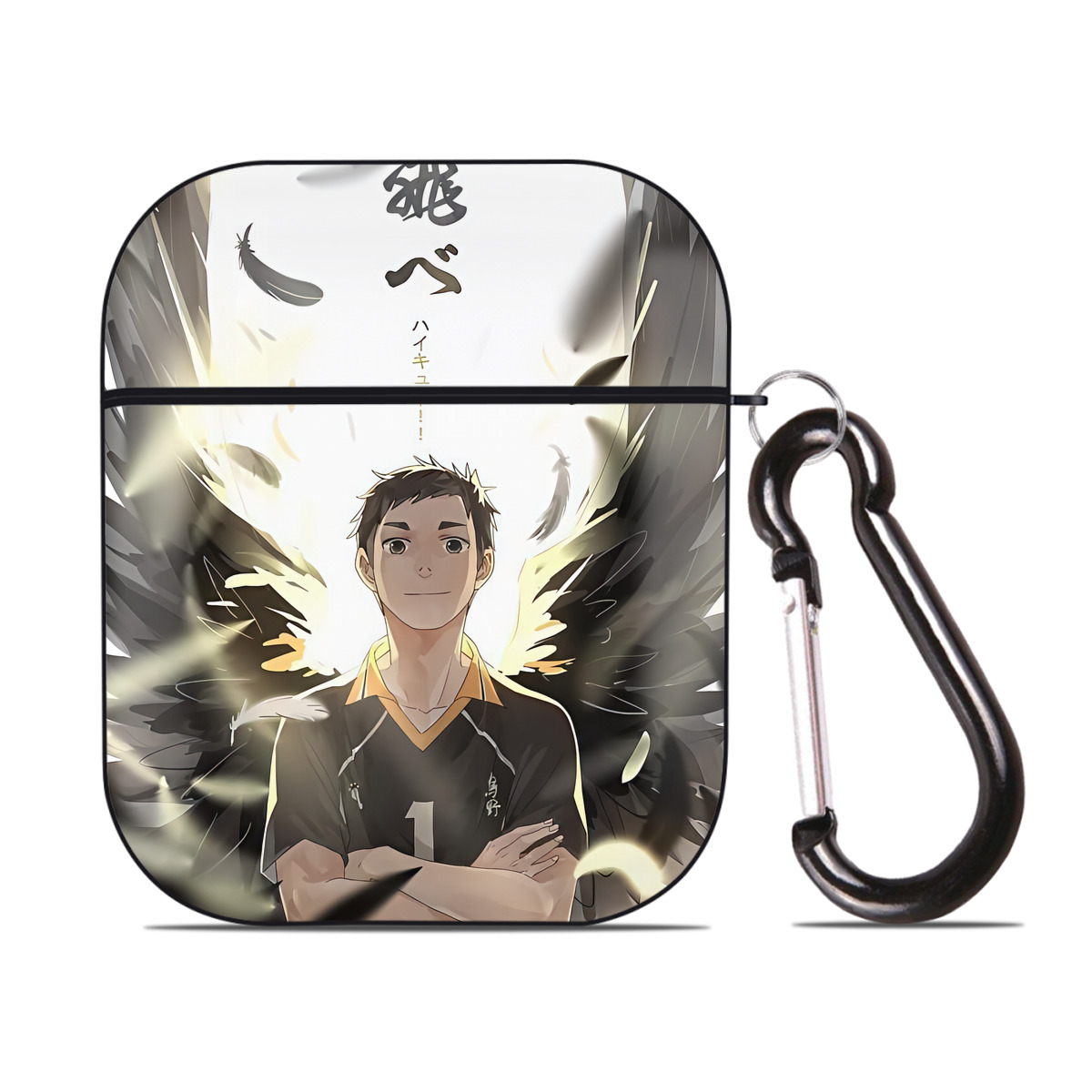 （画像用） ハイキュー!! Haikyu!! AirPods 第2世代保護ケース ハードシェル ブラック 耐衝撃・防指紋・カラビナ付き