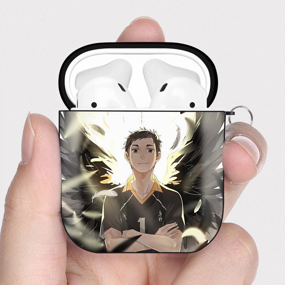 （画像用） ハイキュー!! Haikyu!! AirPods 第2世代保護ケース ハードシェル ブラック 耐衝撃・防指紋・カラビナ付き