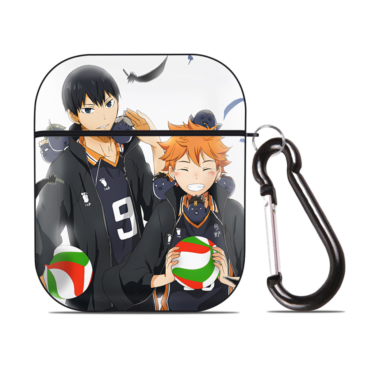 （画像用） ハイキュー!! Haikyu!! AirPods 第2世代保護ケース ハードシェル ブラック 耐衝撃・防指紋・カラビナ付き