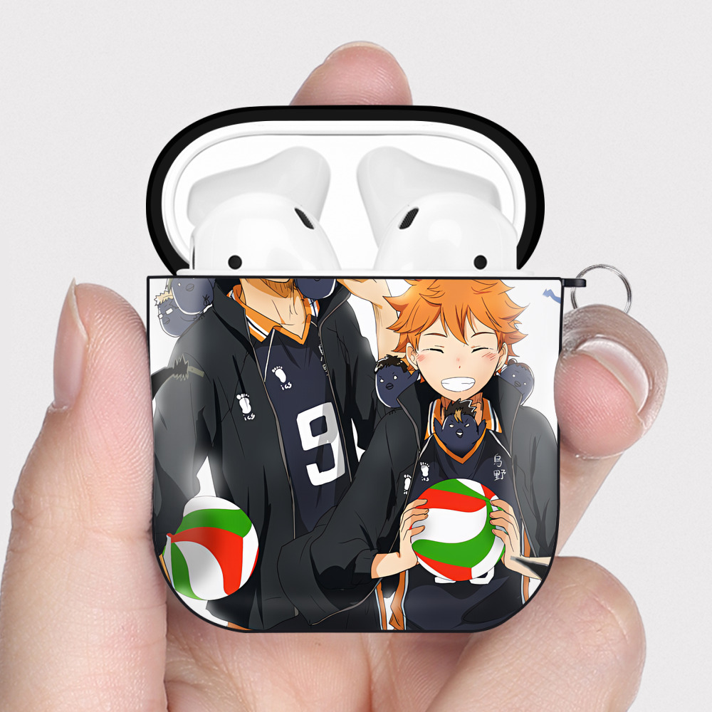 （画像用） ハイキュー!! Haikyu!! AirPods 第2世代保護ケース ハードシェル ブラック 耐衝撃・防指紋・カラビナ付き