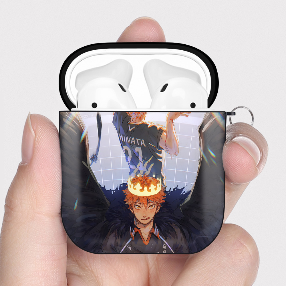 （画像用） ハイキュー!! Haikyu!! AirPods 第2世代保護ケース ハードシェル ブラック 耐衝撃・防指紋・カラビナ付き