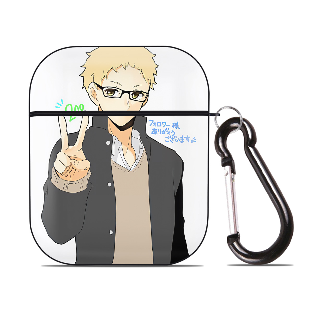 （画像用） ハイキュー!! Haikyu!! AirPods 第2世代保護ケース ハードシェル ブラック 耐衝撃・防指紋・カラビナ付き