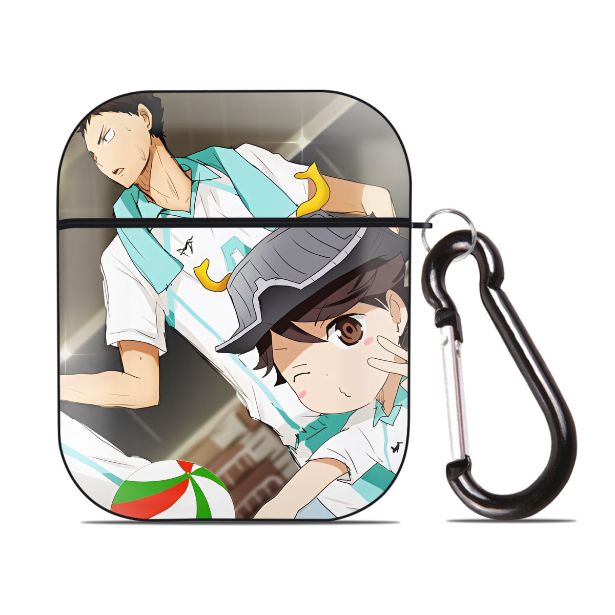（画像用） ハイキュー!! Haikyu!! AirPods 第2世代保護ケース ハードシェル ブラック 耐衝撃・防指紋・カラビナ付き