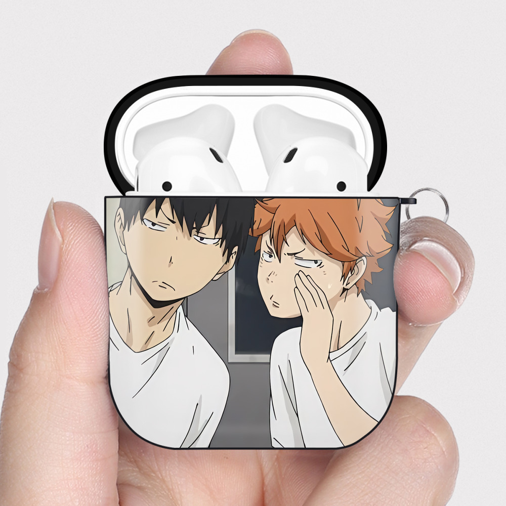 （画像用） ハイキュー!! Haikyu!! AirPods 第2世代保護ケース ハードシェル ブラック 耐衝撃・防指紋・カラビナ付き