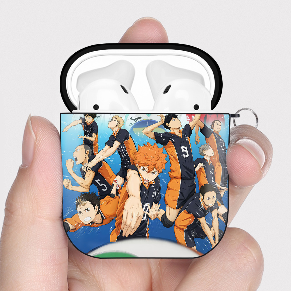 （画像用） ハイキュー!! Haikyu!! AirPods 第2世代保護ケース ハードシェル ブラック 耐衝撃・防指紋・カラビナ付き