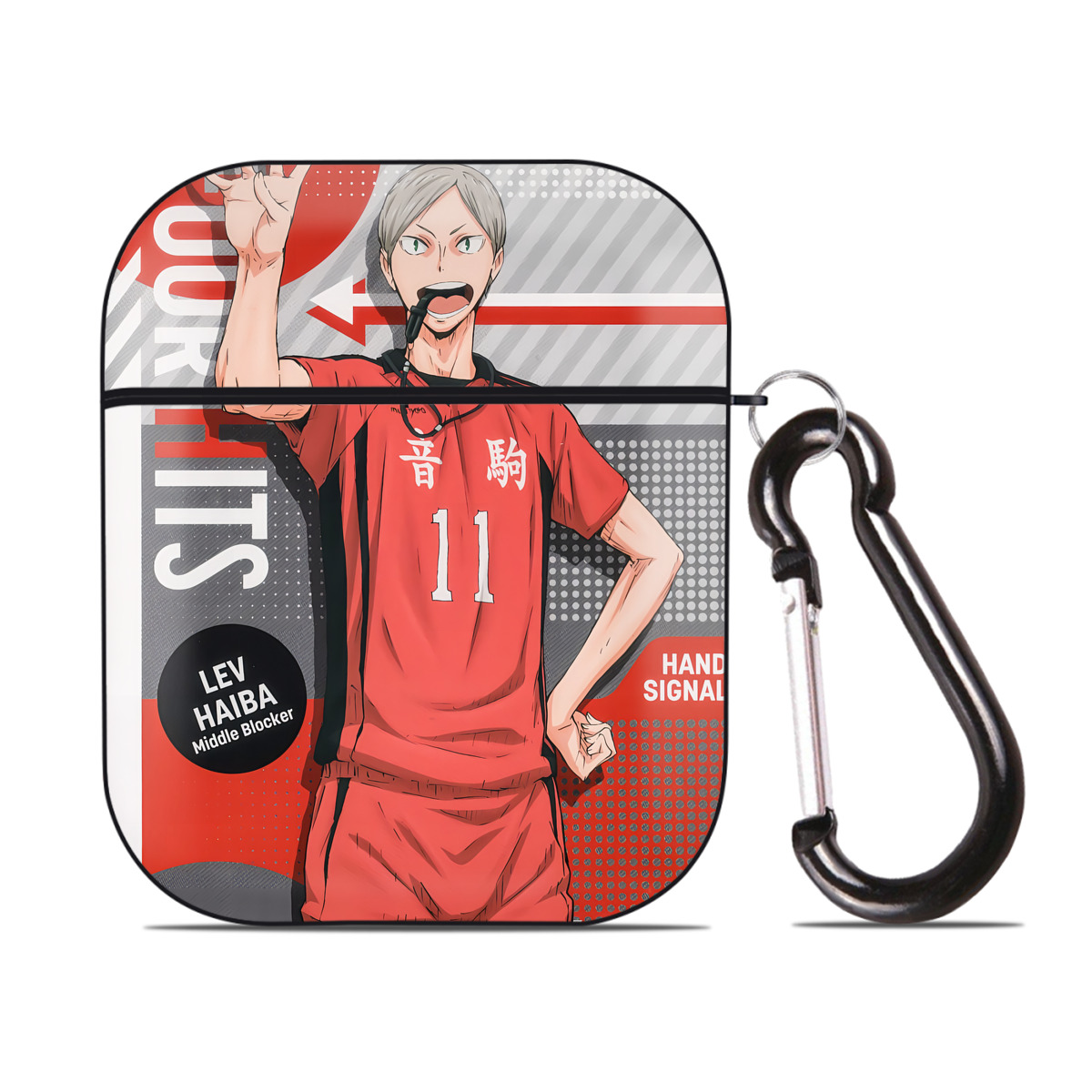 （画像用） ハイキュー!! Haikyu!! AirPods 第2世代保護ケース ハードシェル ブラック 耐衝撃・防指紋・カラビナ付き