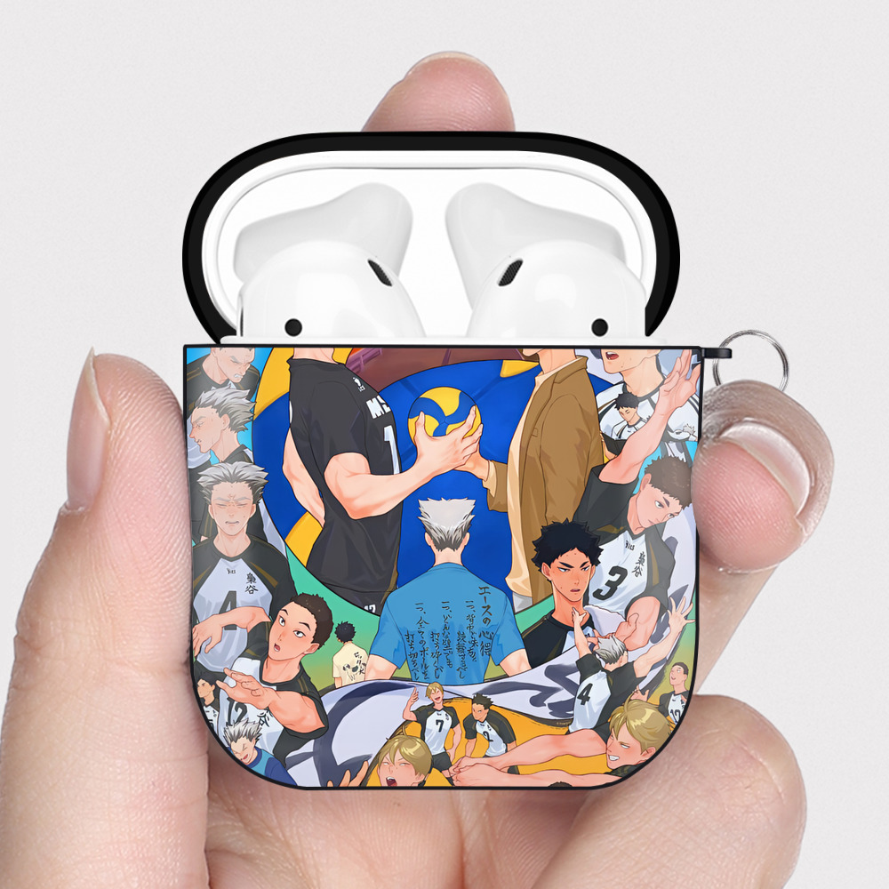 （画像用） ハイキュー!! Haikyu!! AirPods 第2世代保護ケース ハードシェル ブラック 耐衝撃・防指紋・カラビナ付き