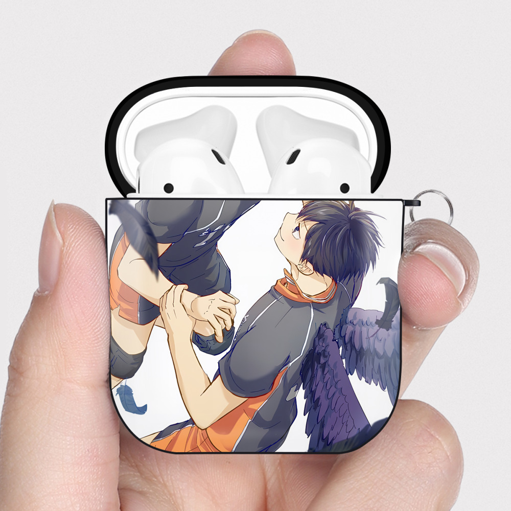 （画像用） ハイキュー!! Haikyu!! AirPods 第2世代保護ケース ハードシェル ブラック 耐衝撃・防指紋・カラビナ付き