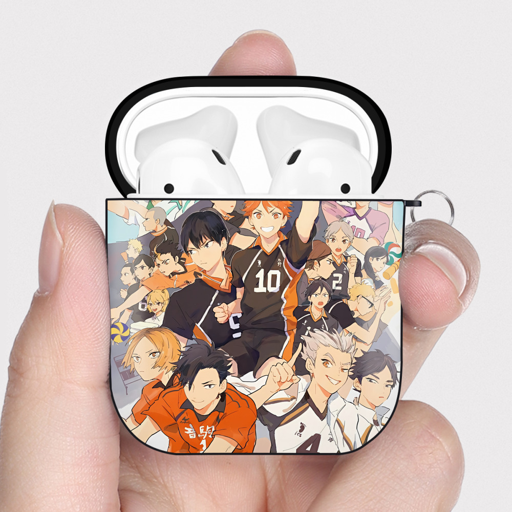 （画像用） ハイキュー!! Haikyu!! AirPods 第2世代保護ケース ハードシェル ブラック 耐衝撃・防指紋・カラビナ付き