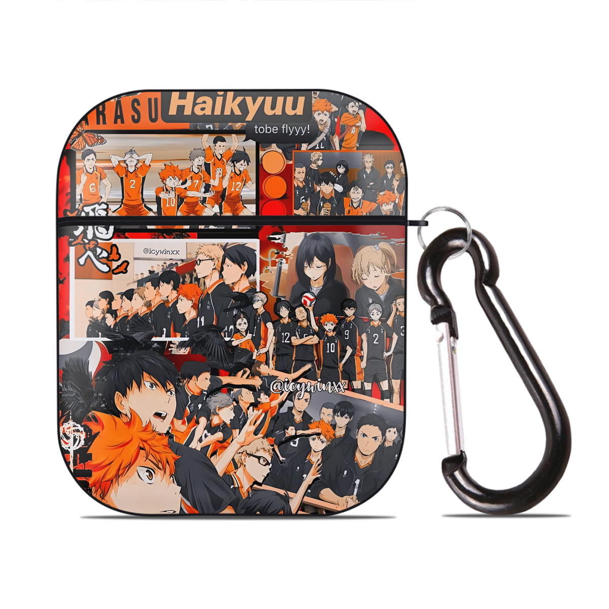 （画像用） ハイキュー!! Haikyu!! AirPods 第2世代保護ケース ハードシェル ブラック 耐衝撃・防指紋・カラビナ付き