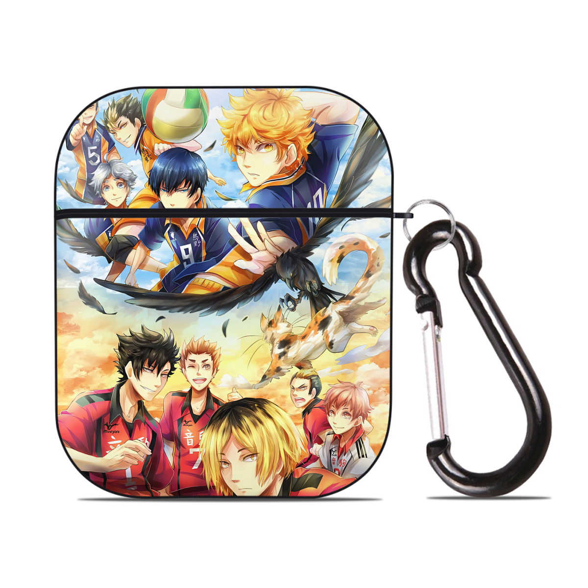 （画像用） ハイキュー!! Haikyu!! AirPods 第2世代保護ケース ハードシェル ブラック 耐衝撃・防指紋・カラビナ付き
