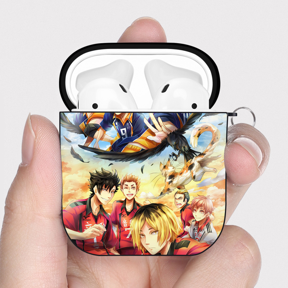 （画像用） ハイキュー!! Haikyu!! AirPods 第2世代保護ケース ハードシェル ブラック 耐衝撃・防指紋・カラビナ付き