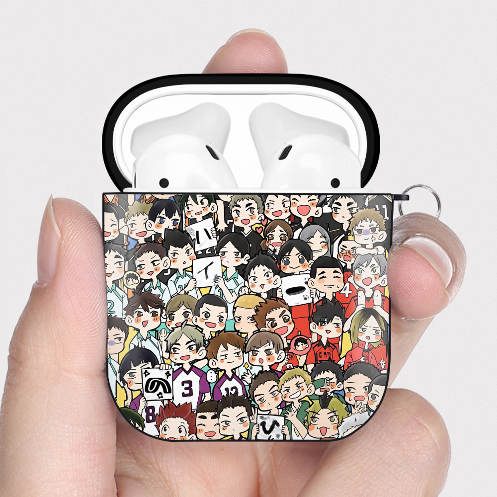 （画像用） ハイキュー!! Haikyu!! AirPods 第2世代保護ケース ハードシェル ブラック 耐衝撃・防指紋・カラビナ付き