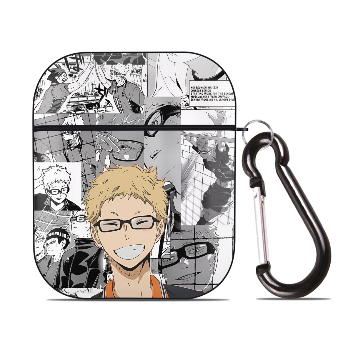 （画像用） ハイキュー!! Haikyu!! AirPods 第2世代保護ケース ハードシェル ブラック 耐衝撃・防指紋・カラビナ付き