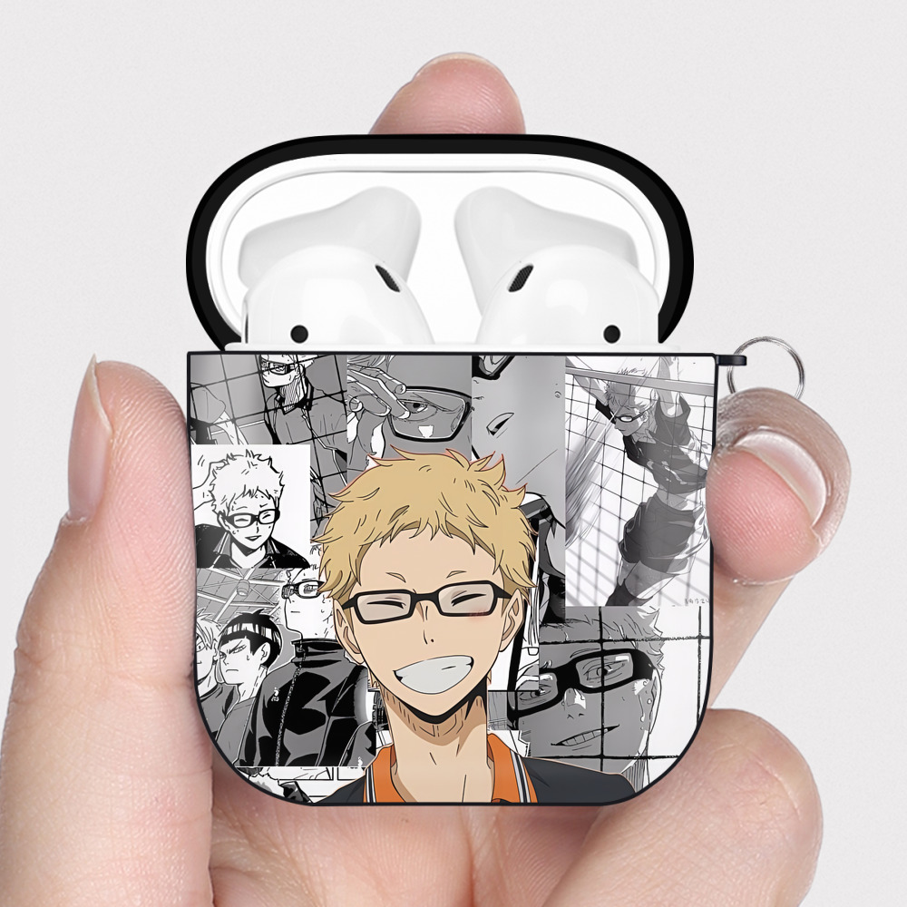 （画像用） ハイキュー!! Haikyu!! AirPods 第2世代保護ケース ハードシェル ブラック 耐衝撃・防指紋・カラビナ付き