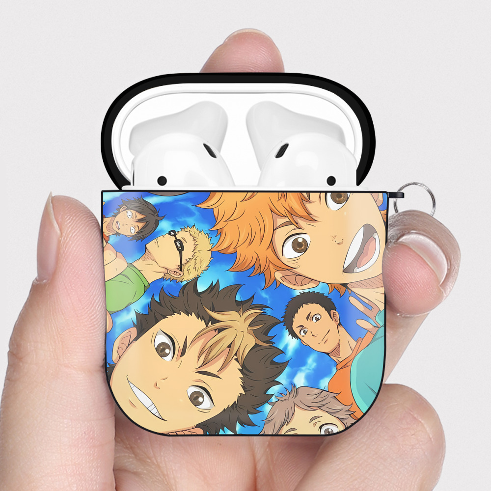（画像用） ハイキュー!! Haikyu!! AirPods 第2世代保護ケース ハードシェル ブラック 耐衝撃・防指紋・カラビナ付き