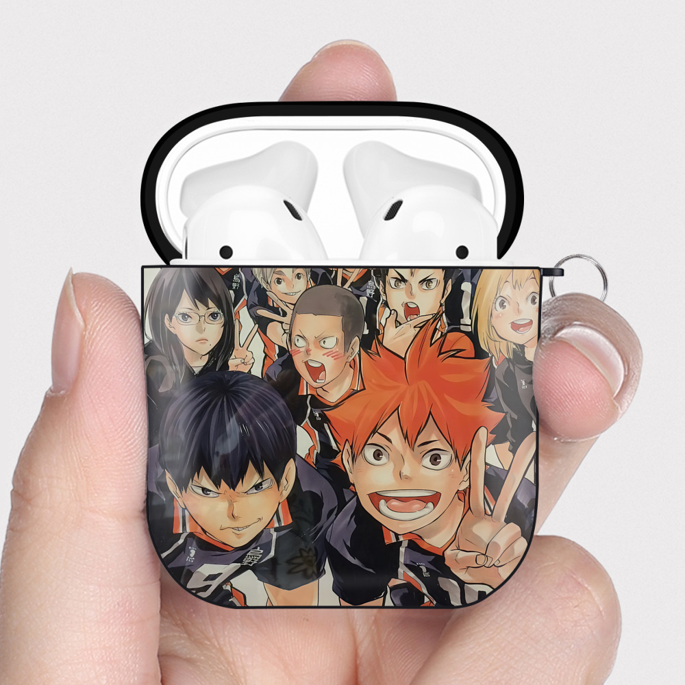 （画像用） ハイキュー!! Haikyu!! AirPods 第2世代保護ケース ハードシェル ブラック 耐衝撃・防指紋・カラビナ付き