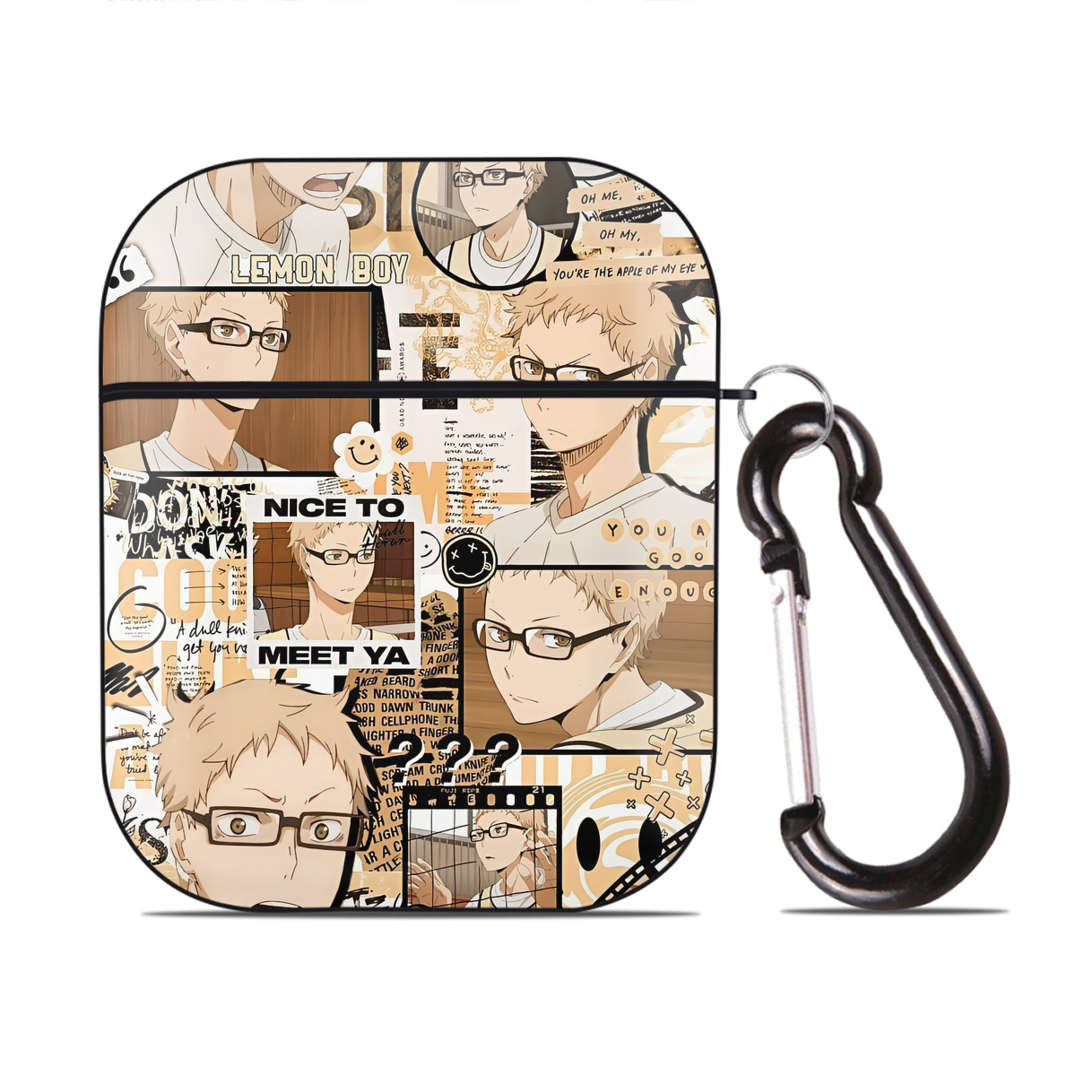 （画像用） ハイキュー!! Haikyu!! AirPods 第2世代保護ケース ハードシェル ブラック 耐衝撃・防指紋・カラビナ付き